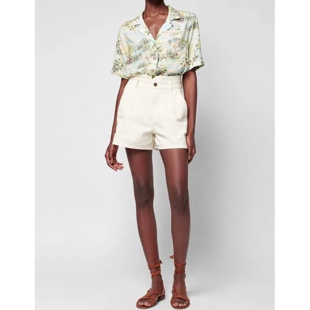 Faherty Rikki Organic Cotton High Waisted  Shorts Cream White XL